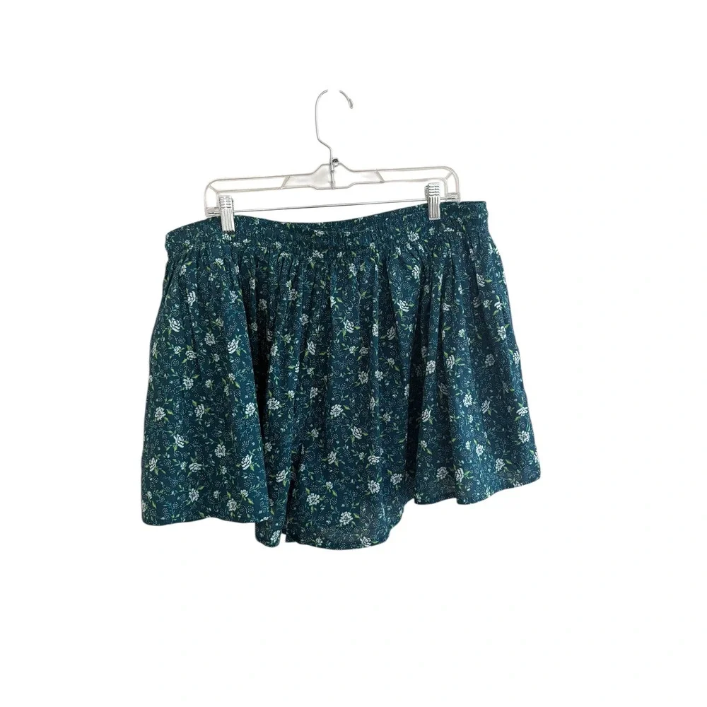 Old Navy Floral Boho Shorts XL Green Elastic Waist Tassel Tie Flowy Cotton - Picture 3 of 7